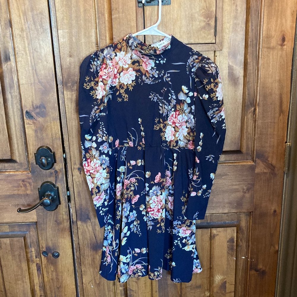 Navy Floral Dress 11-12